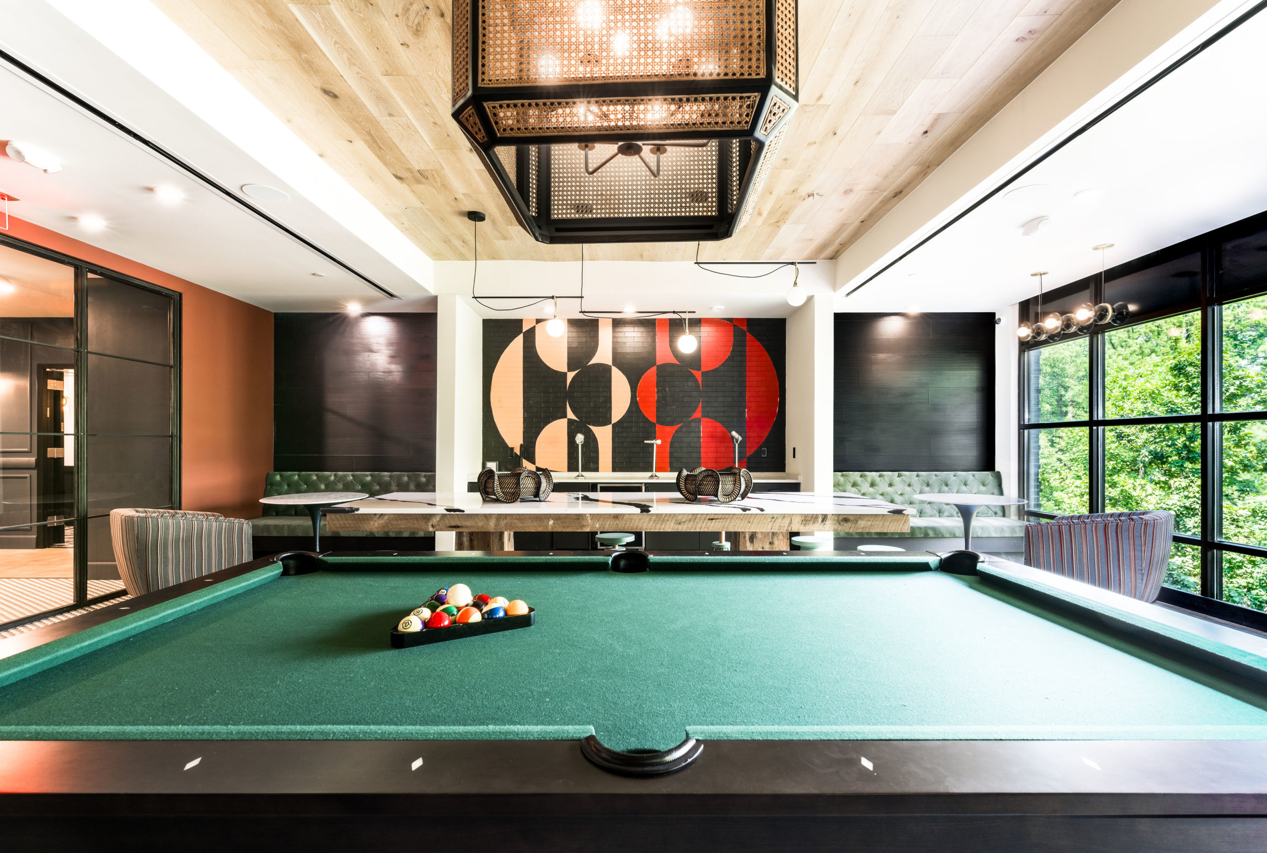clubhouse lounge and billiard table